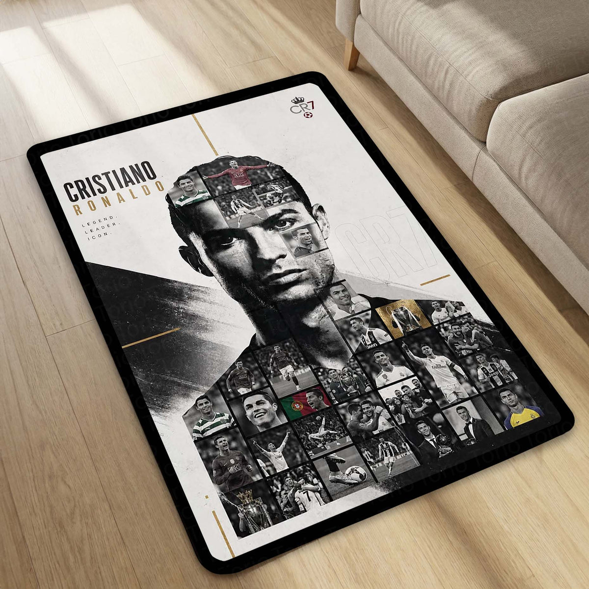 Cristiano Ronaldo CR7 Legend Area Flat Rug | Soccer Superstar Floor Mat | Iconic Football Player Flat Rug for Gaming Room, Bedroom & Fan Cave Decor