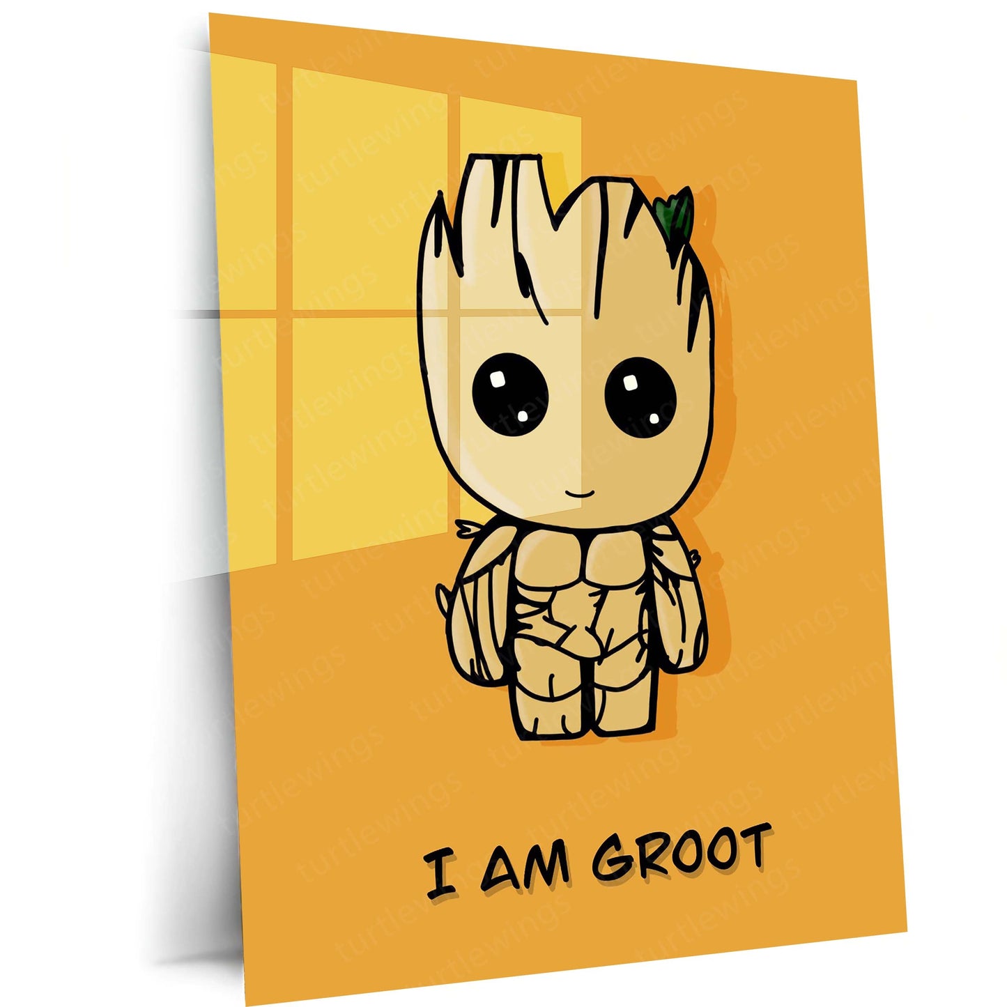 Cute Groot – I Am Groot Metal Poster | Adorable Marvel-Inspired Wall Art  Baby Groot Cartoon Character Metal Frame by TurtleWings