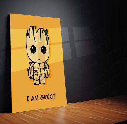 Cute Groot – I Am Groot Metal Poster | Adorable Marvel-Inspired Wall Art  Baby Groot Cartoon Character Metal Frame by TurtleWings