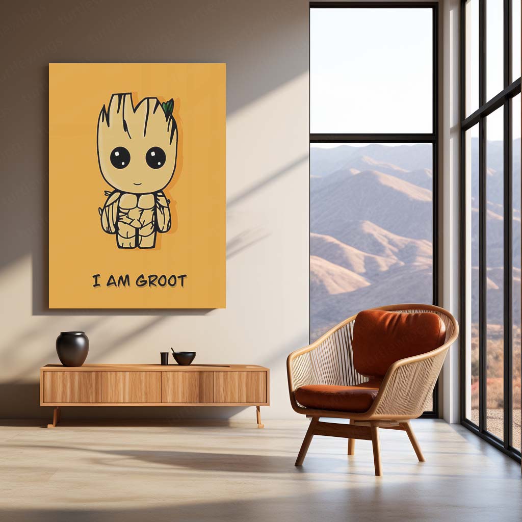 Cute Groot – I Am Groot Metal Poster | Adorable Marvel-Inspired Wall Art  Baby Groot Cartoon Character Metal Frame by TurtleWings