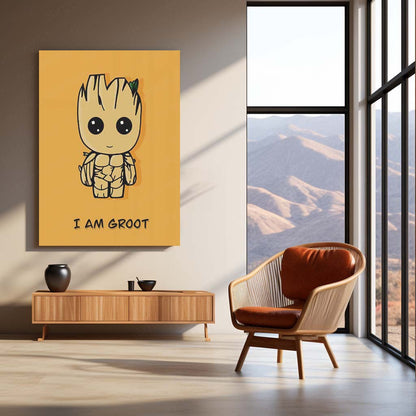 Cute Groot – I Am Groot Metal Poster | Adorable Marvel-Inspired Wall Art  Baby Groot Cartoon Character Metal Frame by TurtleWings