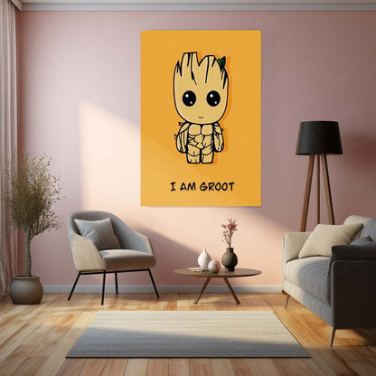 Cute Groot – I Am Groot Metal Poster | Adorable Marvel-Inspired Wall Art  Baby Groot Cartoon Character Metal Frame by TurtleWings