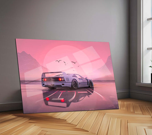 Cyber Coast Supercar Metal Poster | Retro Futuristic Dream Drive Wall Art  Synthwave Supercar Sunset Metal Frame by TurtleWings