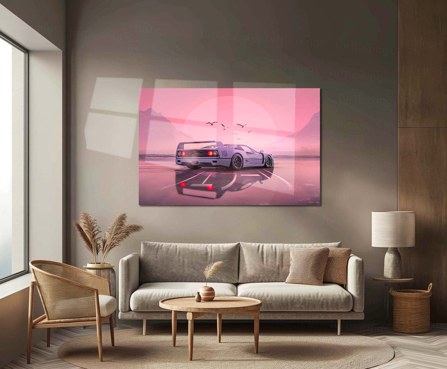 Cyber Coast Supercar Metal Poster | Retro Futuristic Dream Drive Wall Art  Synthwave Supercar Sunset Metal Frame by TurtleWings