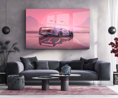Cyber Coast Supercar Metal Poster | Retro Futuristic Dream Drive Wall Art  Synthwave Supercar Sunset Metal Frame by TurtleWings