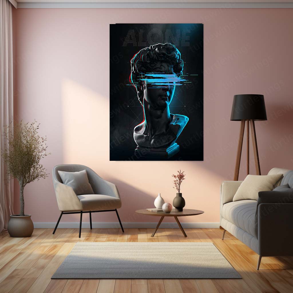 Cyber Renaissance Aesthetic Wall Art  Digital Isolation Futuristic Metal Frame by TurtleWings