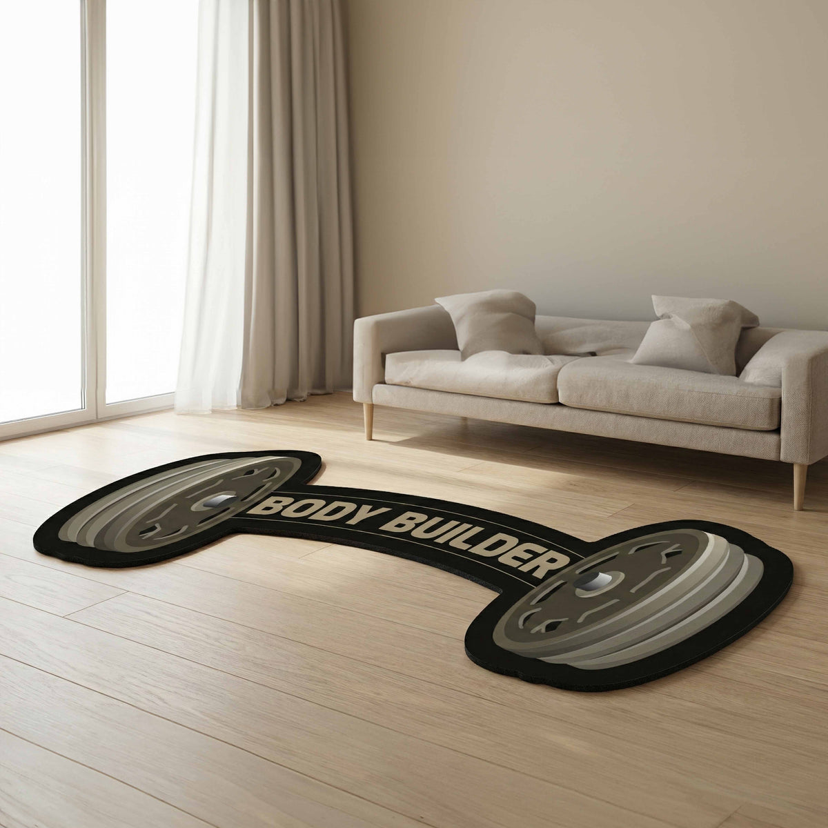 Body Builder Dumbbell Floor Mat (3 mm Thick) | Gym Weight Bar Design Mat for Home Gym, Fitness Room & Workout Decor