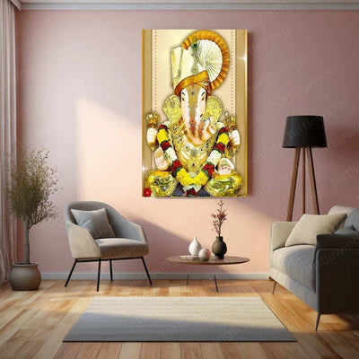 Dagdusheth Bappa Metal Poster – Divine Lord Ganesha Wall Art | Spiritual Hindu Decor - TURTLEWINGS
