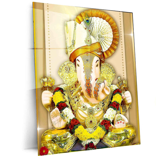 Dagdusheth Bappa Metal Poster – Divine Lord Ganesha Wall Art | Spiritual Hindu Decor - TURTLEWINGS