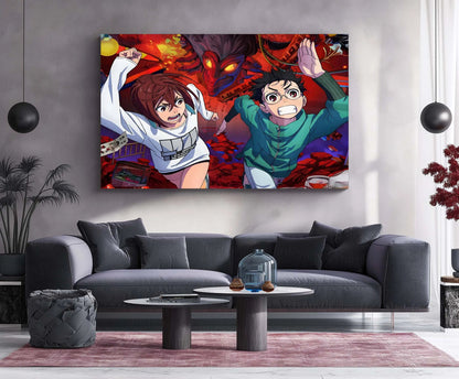 Anime Metal Poster | DanDaDan – Momo Ayase & Okarun Metal Poster | Supernatural Anime Wall Frame 07 - TURTLEWINGS