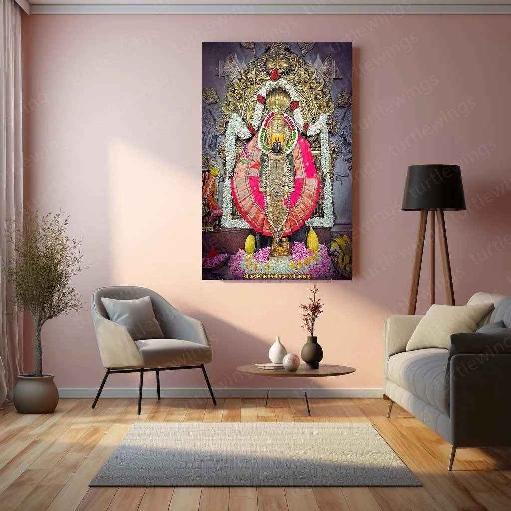 Devi Ambabai Metal Poster – Divine Goddess Mahalakshmi Wall Art | Spiritual Hindu Decor 3 - TURTLEWINGS