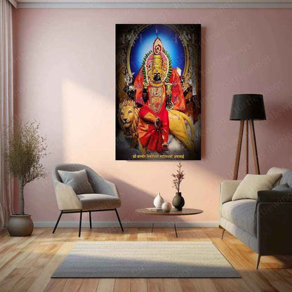 Devi Ambabai Metal Poster – Divine Goddess Mahalakshmi Wall Art | Spiritual Hindu Decor - TURTLEWINGS