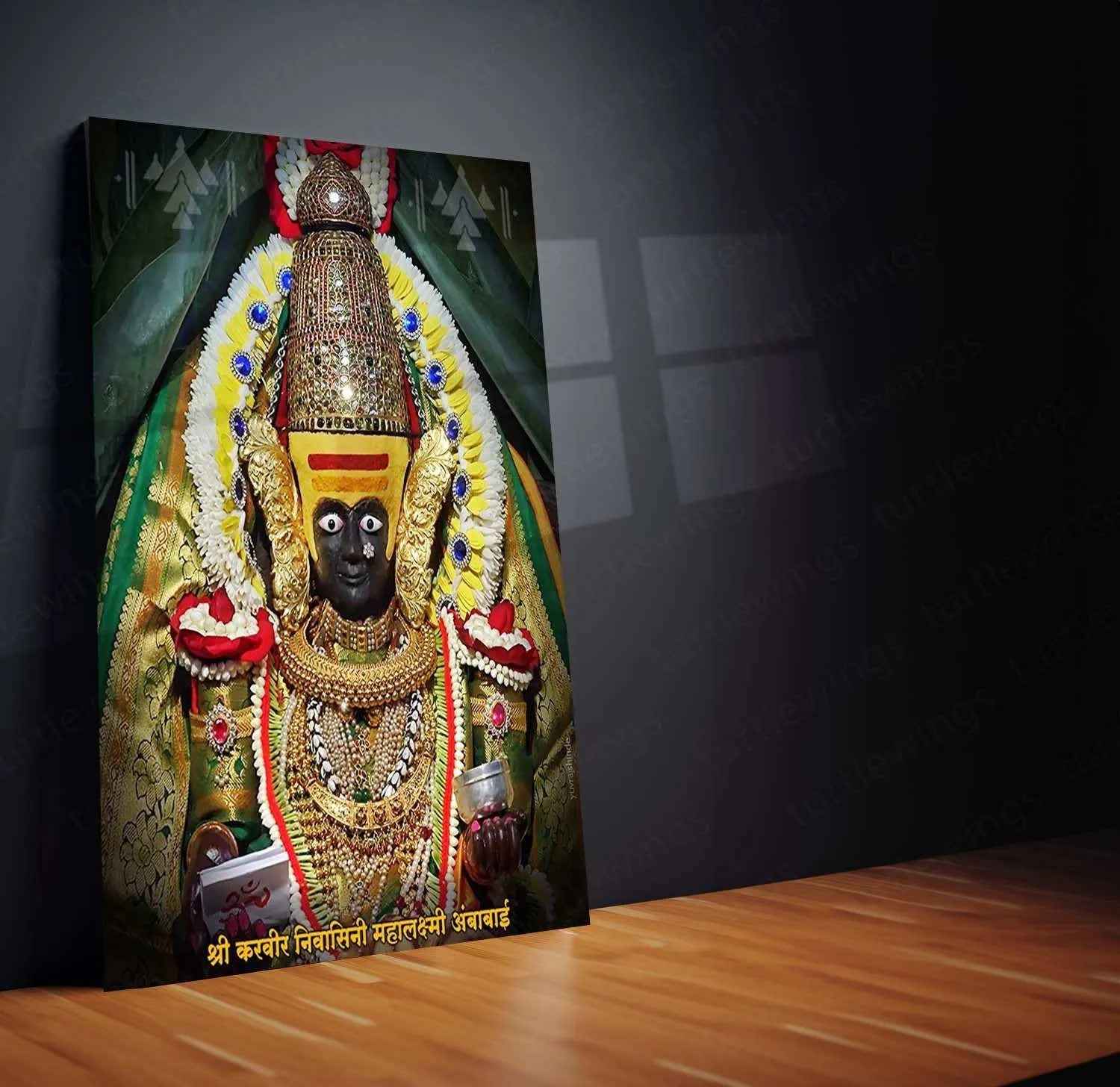 Devi Ambabai Metal Poster – Divine Goddess Mahalakshmi Wall Art | Spiritual Hindu Decor 2 - TURTLEWINGS