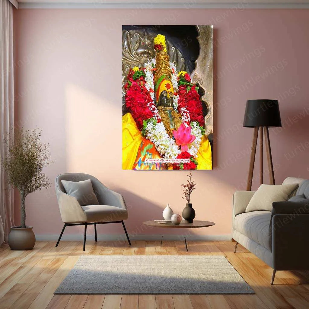 Devi Tulja Bhavani Metal Poster – Divine Warrior Goddess Wall Art | Hindu Spiritual Decor - TURTLEWINGS