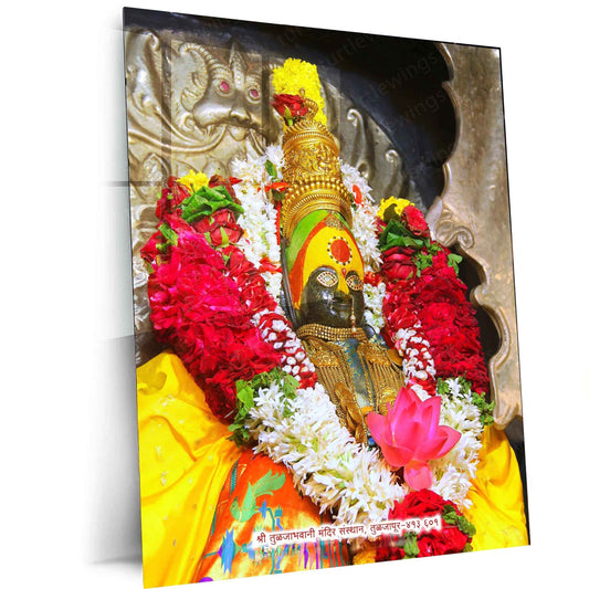 Devi Tulja Bhavani Metal Poster – Divine Warrior Goddess Wall Art | Hindu Spiritual Decor - TURTLEWINGS