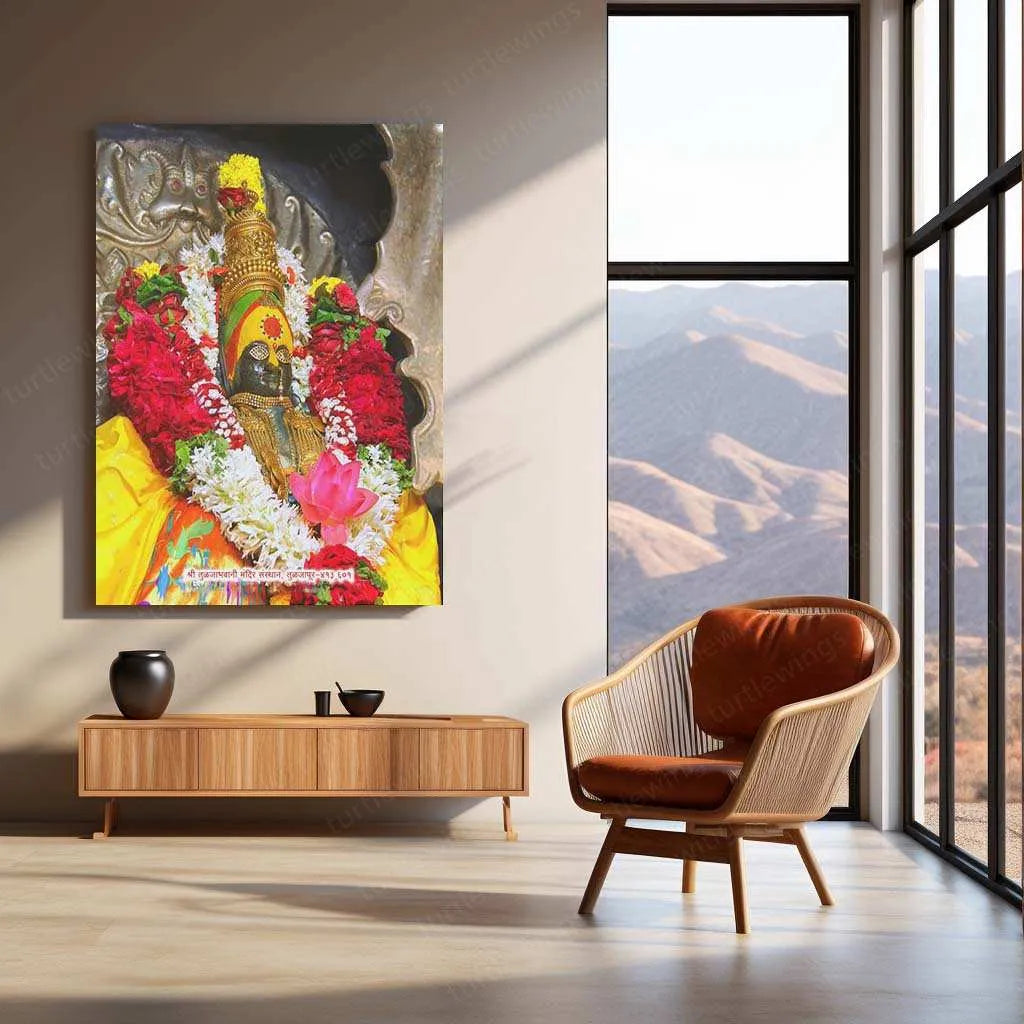 Devi Tulja Bhavani Metal Poster – Divine Warrior Goddess Wall Art | Hindu Spiritual Decor - TURTLEWINGS