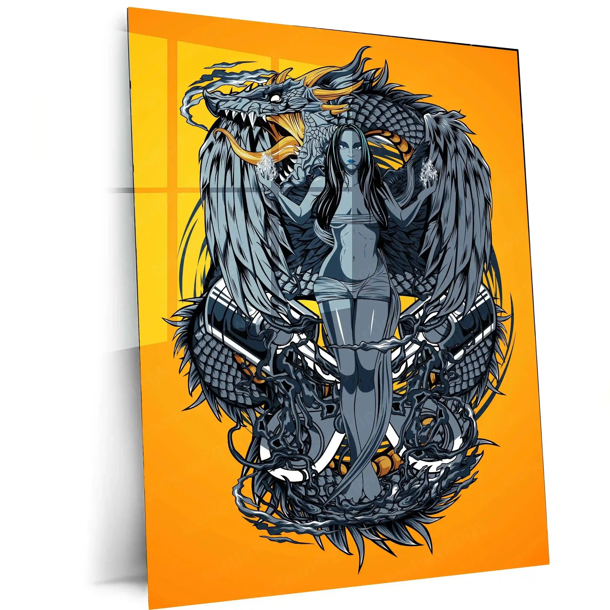 Dragon Engine Metal Poster | Futuristic Myth Fusion Wall Art | Cyberpunk Fantasy Decor - TURTLEWINGS
