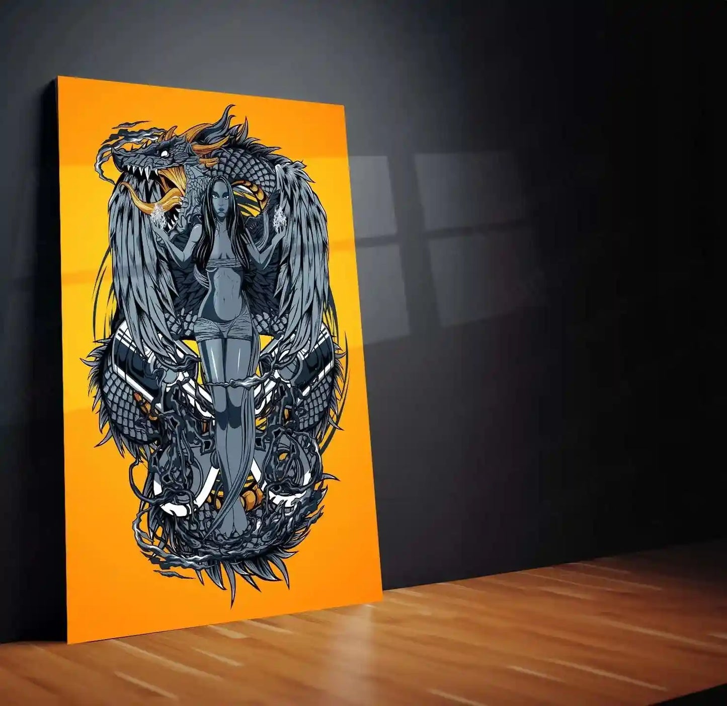 Dragon Engine Metal Poster | Futuristic Myth Fusion Wall Art | Cyberpunk Fantasy Decor - TURTLEWINGS