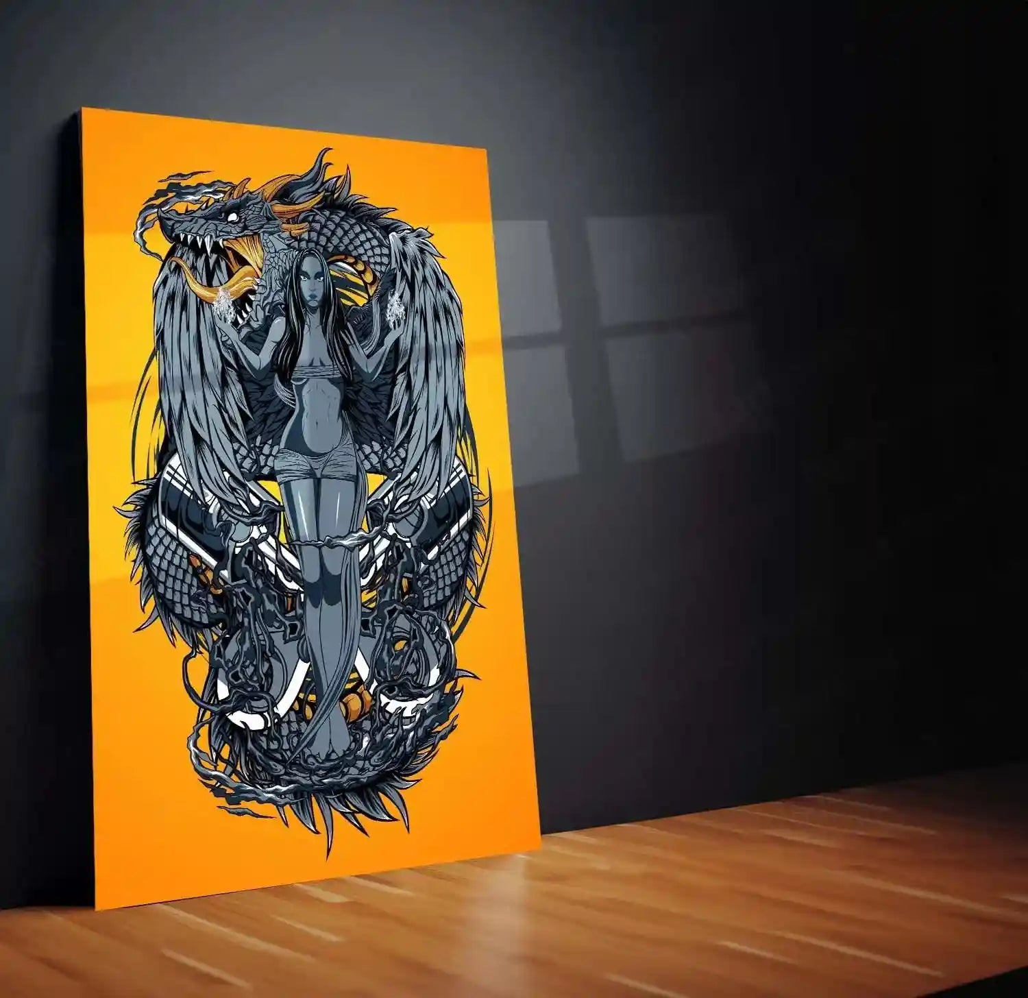 Dragon Engine Metal Poster | Futuristic Myth Fusion Wall Art | Cyberpunk Fantasy Decor - TURTLEWINGS