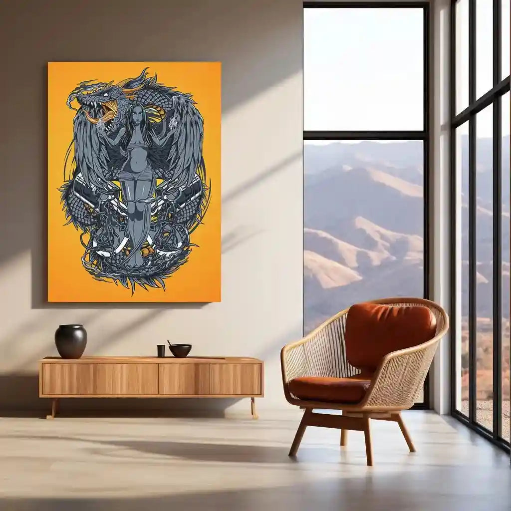 Dragon Engine Metal Poster | Futuristic Myth Fusion Wall Art | Cyberpunk Fantasy Decor - TURTLEWINGS