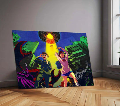 Anime Metal Poster | Dandadan – Alien Invasion Metal Poster | Sci-Fi Supernatural Anime Wall Frame - TURTLEWINGS
