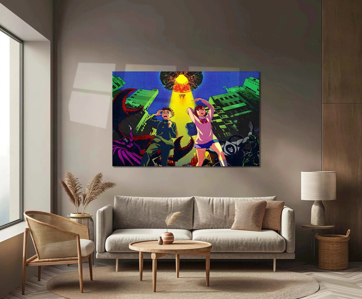 Anime Metal Poster | Dandadan – Alien Invasion Metal Poster | Sci-Fi Supernatural Anime Wall Frame - TURTLEWINGS