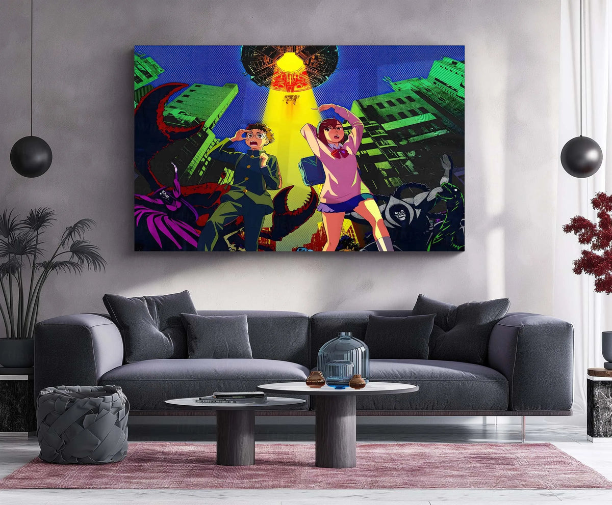 Anime Metal Poster | Dandadan – Alien Invasion Metal Poster | Sci-Fi Supernatural Anime Wall Frame - TURTLEWINGS