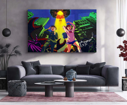 Anime Metal Poster | Dandadan – Alien Invasion Metal Poster | Sci-Fi Supernatural Anime Wall Frame - TURTLEWINGS
