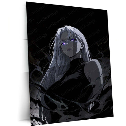 Anime Metal Poster | Dark Aura Anime Girl Monochrome Fantasy Wall Art