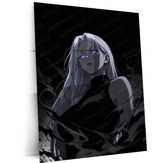 Anime Metal Poster | Dark Aura Anime Girl Monochrome Fantasy Wall Art