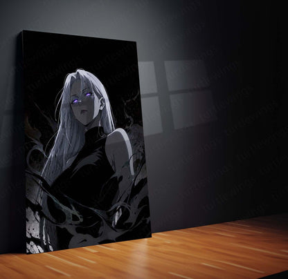 Anime Metal Poster | Dark Aura Anime Girl Monochrome Fantasy Wall Art