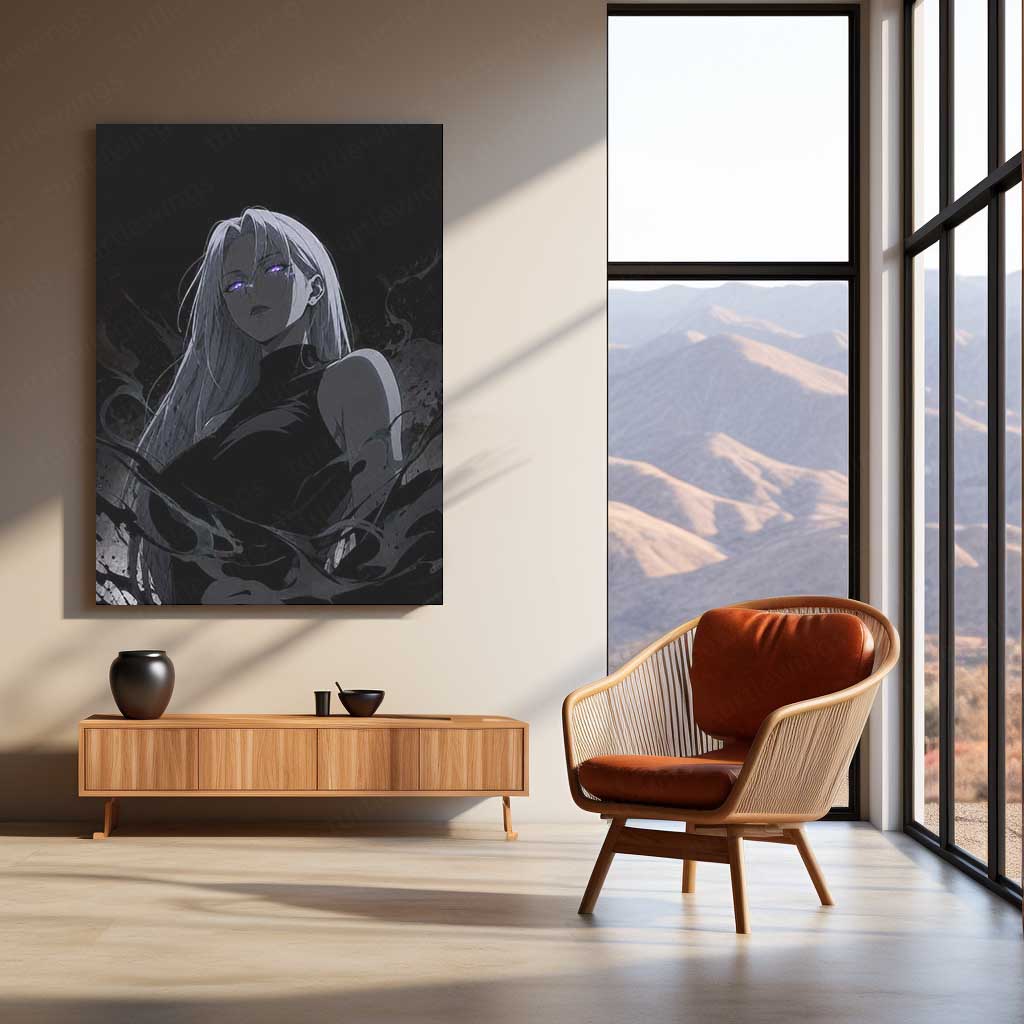 Anime Metal Poster | Dark Aura Anime Girl Monochrome Fantasy Wall Art