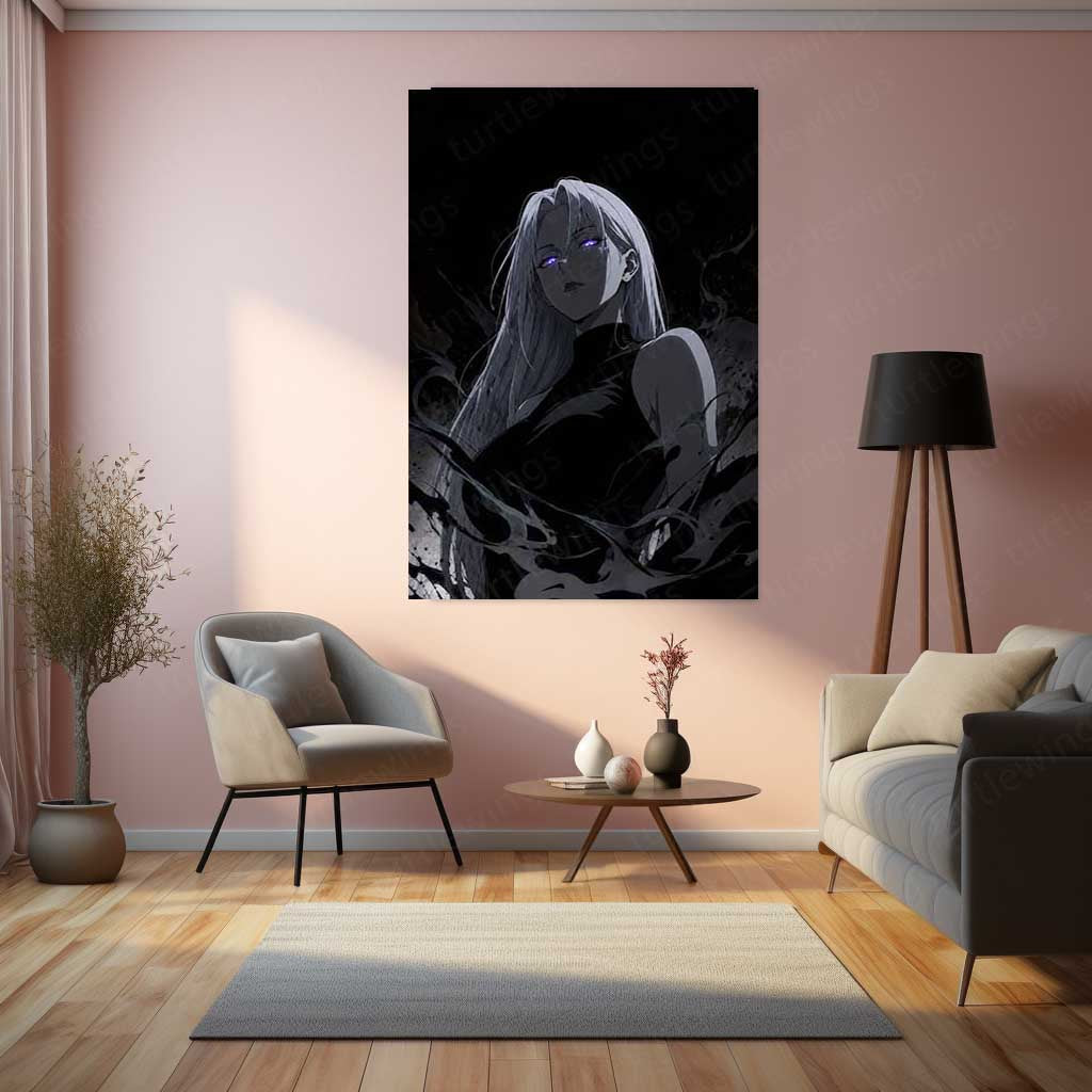 Anime Metal Poster | Dark Aura Anime Girl Monochrome Fantasy Wall Art