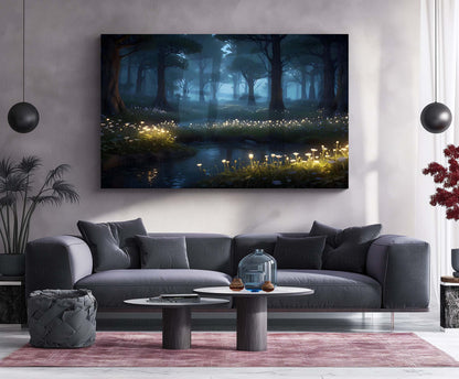 Dark Magical Forest Metal Poster | Enchanted Landscape Wall Art