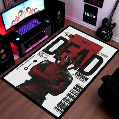 Deadpool Comic Art Area Flat Rug | Marvel Inspired Superhero Floor Mat | Minimalist Graphic Gaming Flat Rug for Bedroom, Gaming Room & Fan Decor