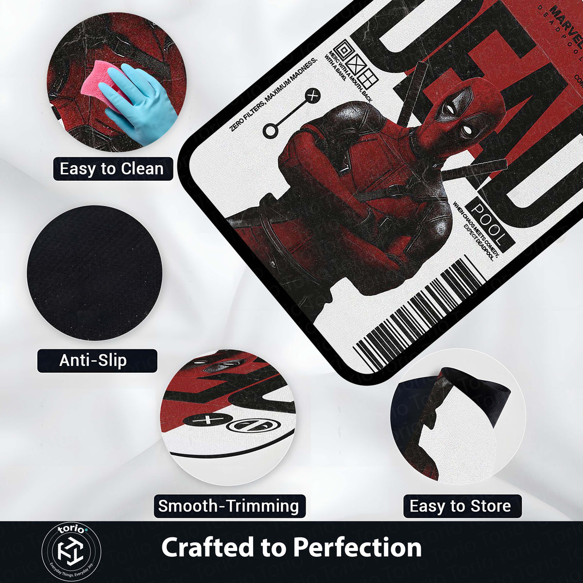 Deadpool Comic Art Area Flat Rug | Marvel Inspired Superhero Floor Mat | Minimalist Graphic Gaming Flat Rug for Bedroom, Gaming Room & Fan Decor