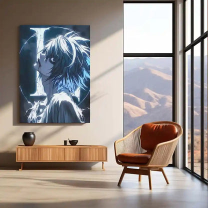 Anime Metal Poster | Death Note – Detective L Crimson Mystery Aura Metal Poster | Dark Anime Wall Frame - TURTLEWINGS