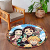 Demon Slayer Round Area Flat Rug | Tanjiro, Nezuko, Zenitsu & Inosuke Anime Circle Floor Mat | Anti-Slip 3 mm Absorbent Flat Rug for Bedroom, Gaming Room & Otaku Decor