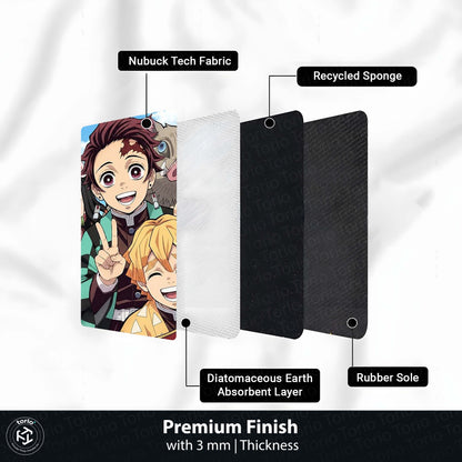 Demon Slayer Round Area Flat Rug | Tanjiro, Nezuko, Zenitsu & Inosuke Anime Circle Floor Mat | Anti-Slip 3 mm Absorbent Flat Rug for Bedroom, Gaming Room & Otaku Decor