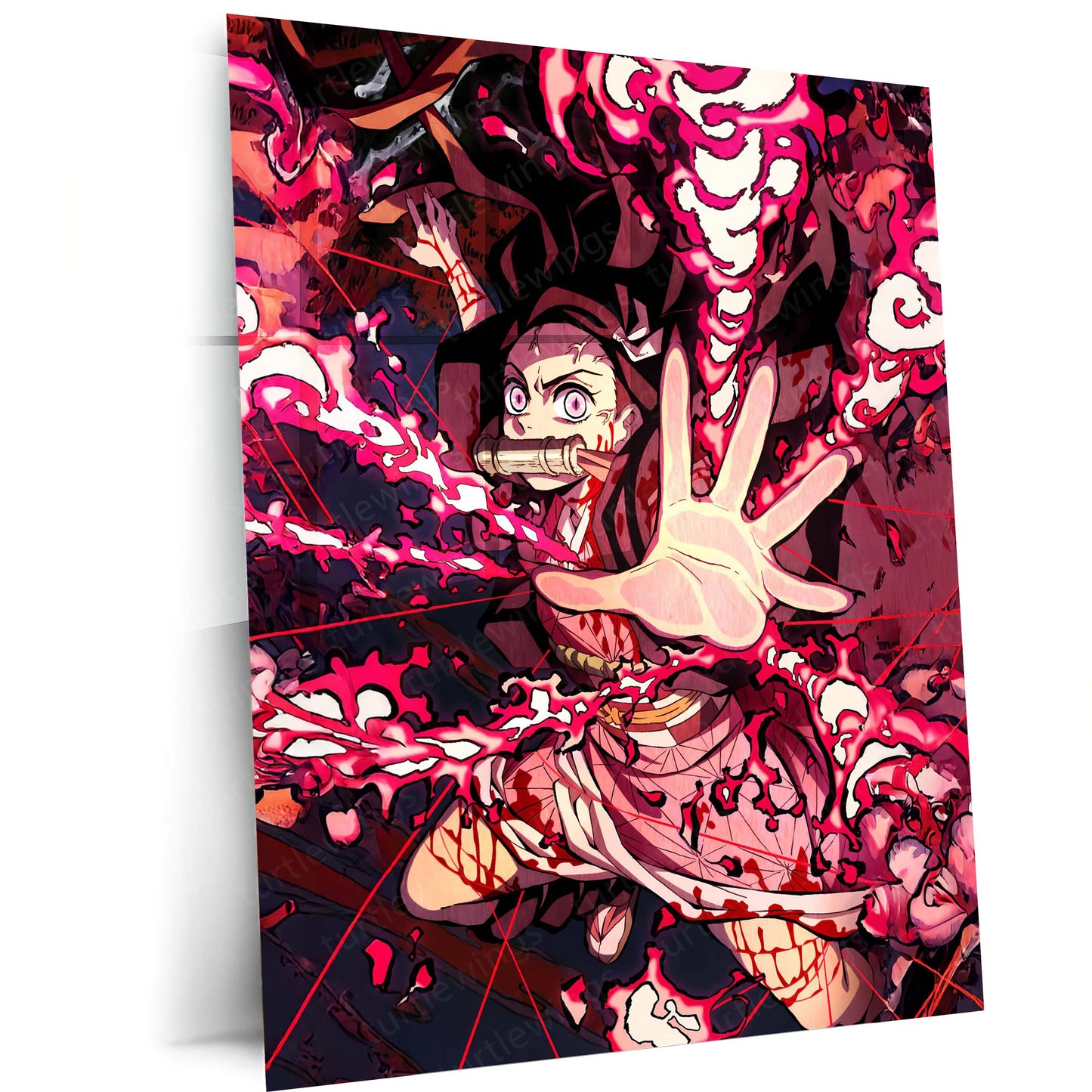 Anime Metal Poster | Demon Slayer Metal Frame | Nezuko Action Pose Wall Art | Premium Anime Metal Poster