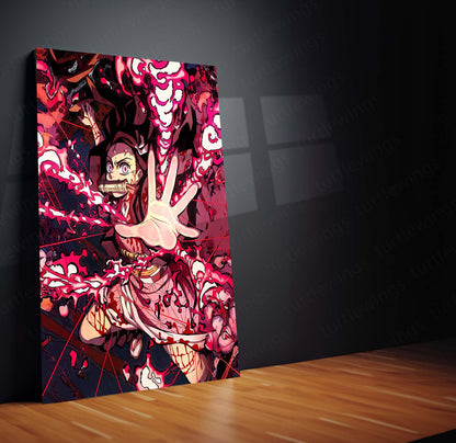 Anime Metal Poster | Demon Slayer Metal Frame | Nezuko Action Pose Wall Art | Premium Anime Metal Poster