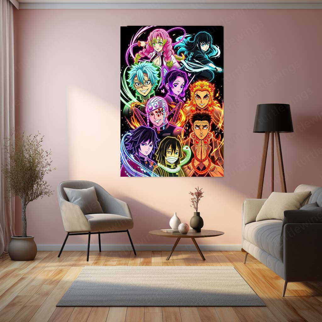 Anime Metal Poster | Demon Slayer Hashira Neon Collection Wall Art