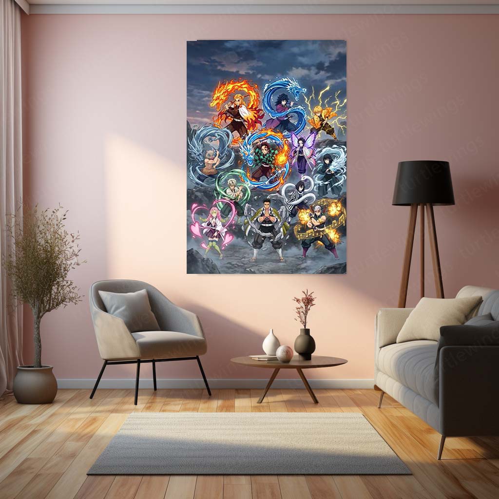 Anime Metal Poster | Demon Slayer Hashira Metal Poster | Demon Slayer Corps Anime Wall Art | Premium Anime Metal Frame
