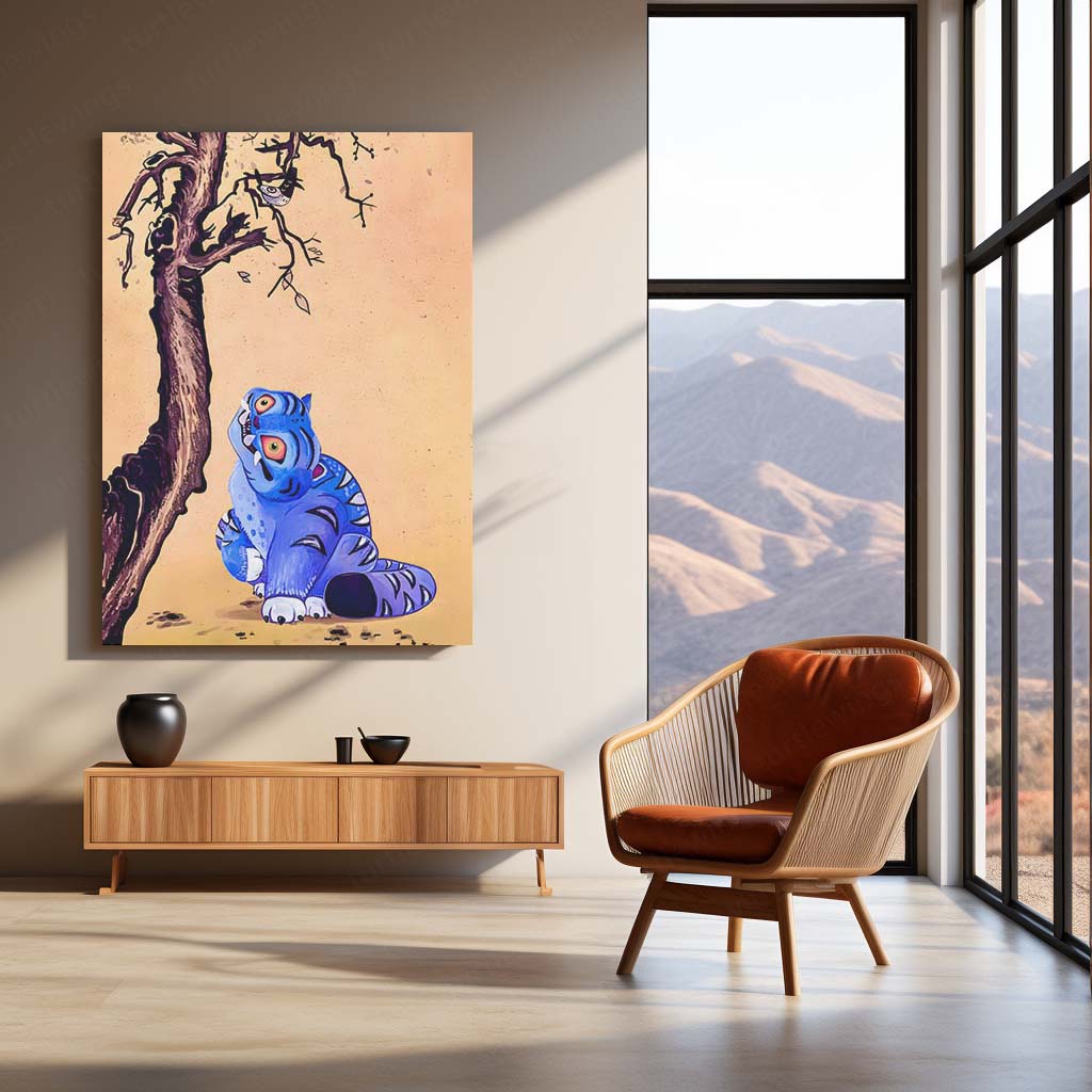 Derpy Tiger – Curious Forest Soul | Whimsical Animal Art Metal Frame Poster