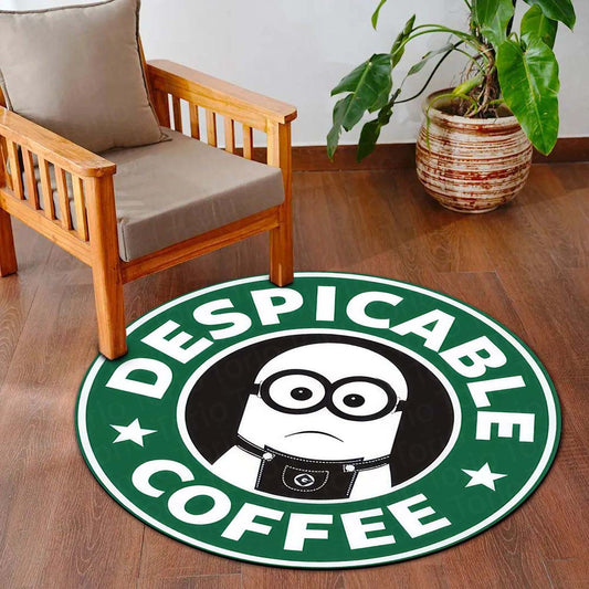 Despicable Me Minion Round Area Flat Rug | Funny Despicable Coffee Minion Circle Floor Mat | Anti-Slip 3 mm Absorbent Flat Rug for Bedroom, Gaming Room & Cartoon Decor