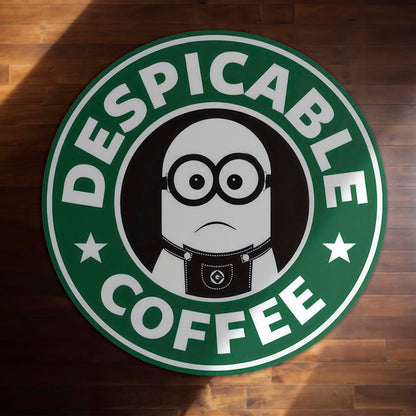 Despicable Me Minion Round Area Flat Rug | Funny Despicable Coffee Minion Circle Floor Mat | Anti-Slip 3 mm Absorbent Flat Rug for Bedroom, Gaming Room & Cartoon Decor