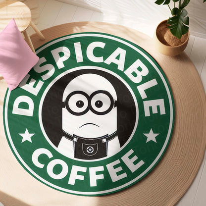 Despicable Me Minion Round Area Flat Rug | Funny Despicable Coffee Minion Circle Floor Mat | Anti-Slip 3 mm Absorbent Flat Rug for Bedroom, Gaming Room & Cartoon Decor