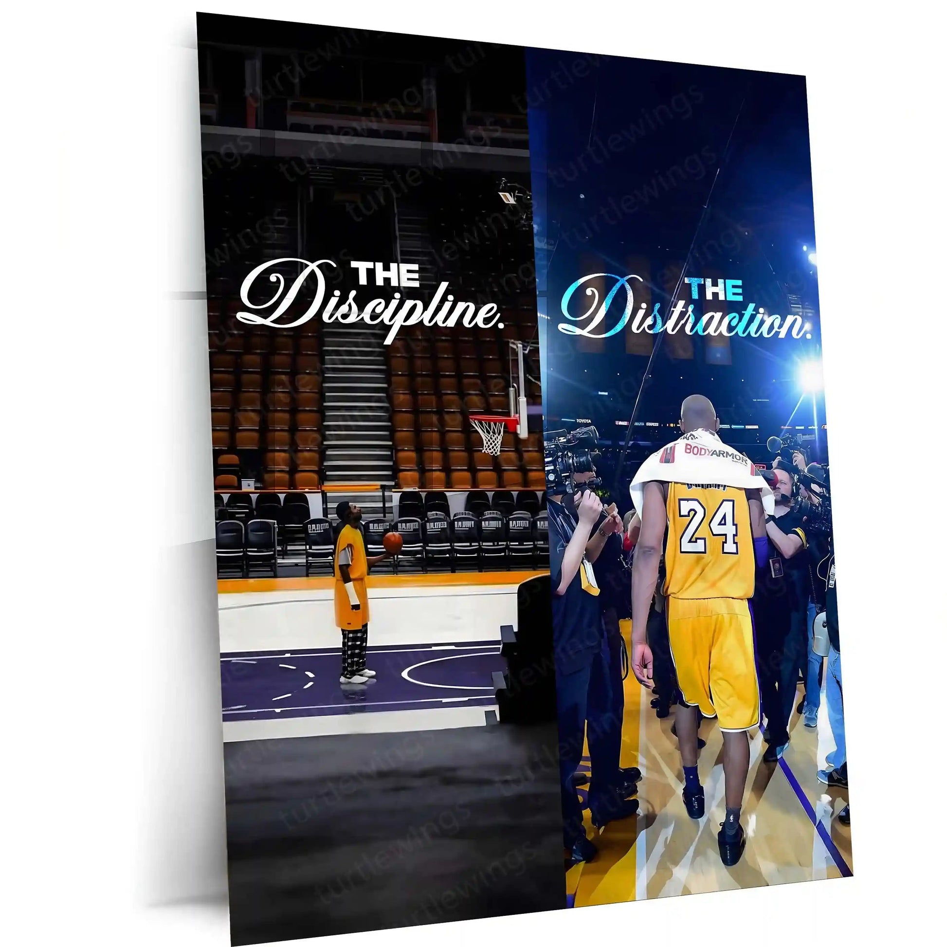 Quote Metal Poster | Kobe Bryant – Discipline Over Distraction Metal Frame | Mamba Mentality Focus Wall Art | Motivational Basketball Quote Metal Poster - TURTLEWINGS