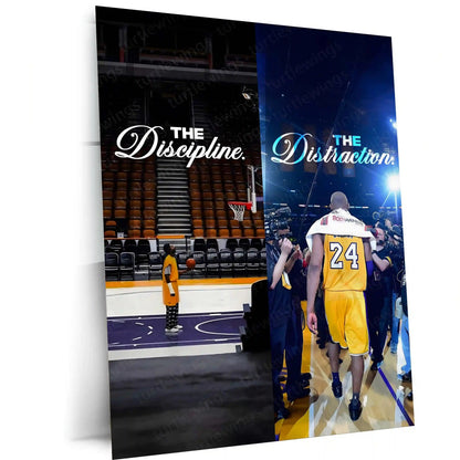 Quote Metal Poster | Kobe Bryant – Discipline Over Distraction Metal Frame | Mamba Mentality Focus Wall Art | Motivational Basketball Quote Metal Poster - TURTLEWINGS