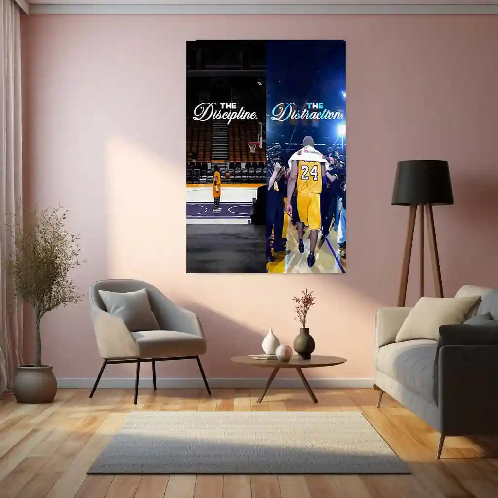 Quote Metal Poster | Kobe Bryant – Discipline Over Distraction Metal Frame | Mamba Mentality Focus Wall Art | Motivational Basketball Quote Metal Poster - TURTLEWINGS